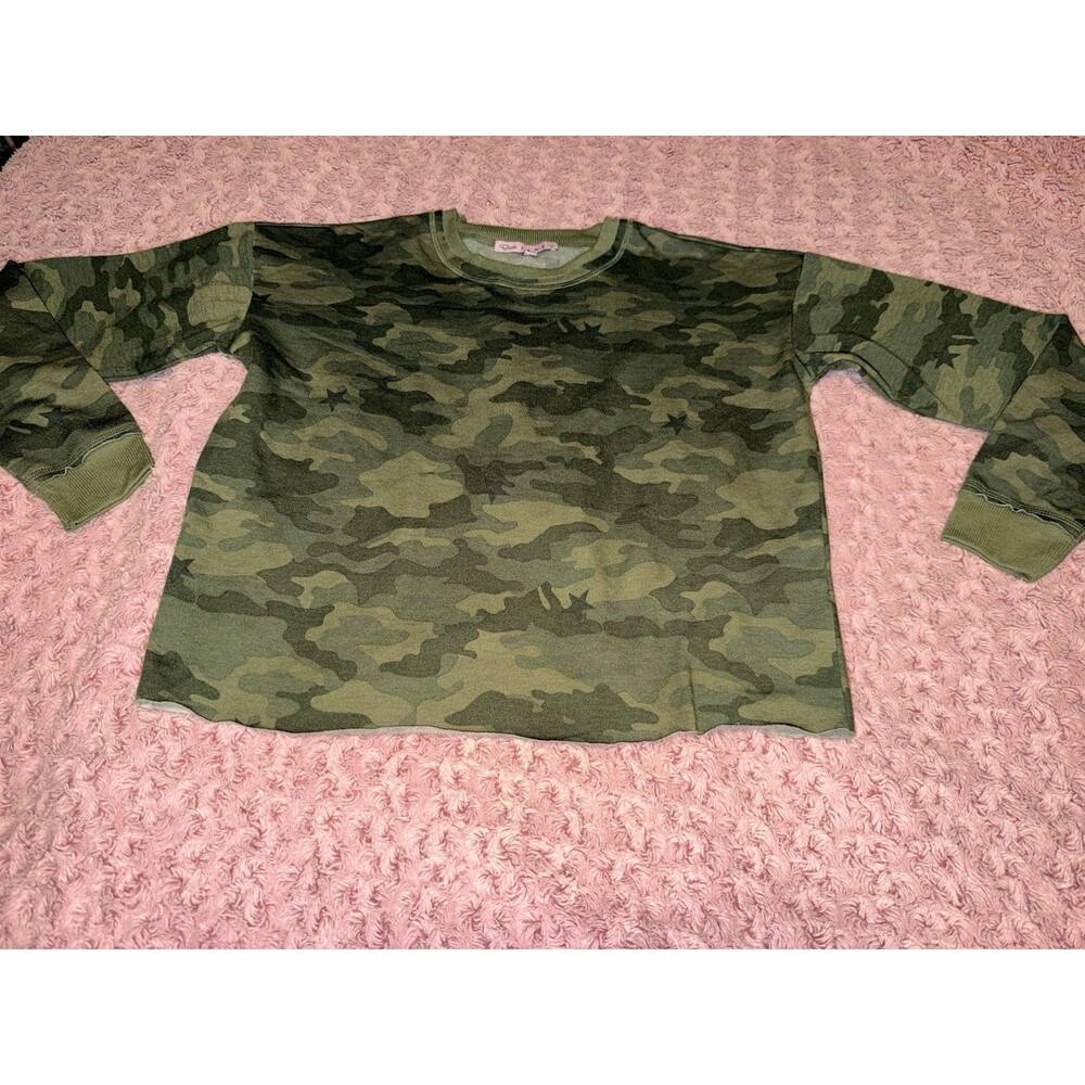 Chase Fame Girls Long Sleeve Cut Off / Cropped Sweat Shirt Small Camo Green